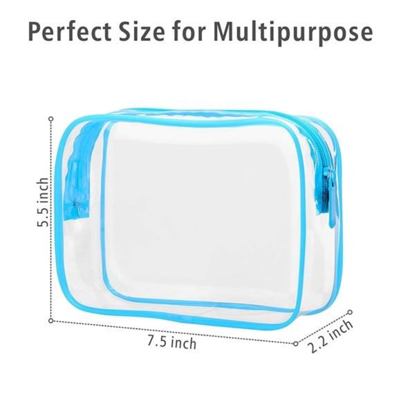 Clear Makeup Bag, Waterproof TSA Approved Toiletry Bag Quart Size Bag Blue - Picture 2 of 6